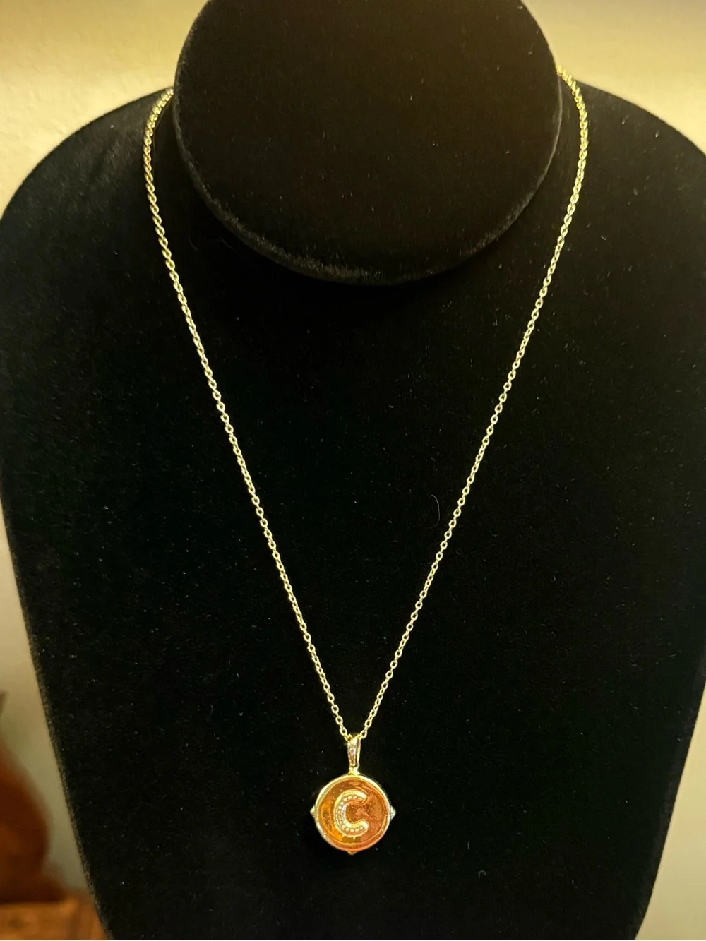 NWT KENDRA SCOTT LETTER C DISC PENDANT NECKLACE GOLD/IRIDESCENT ABALONE - Picture 3 of 12